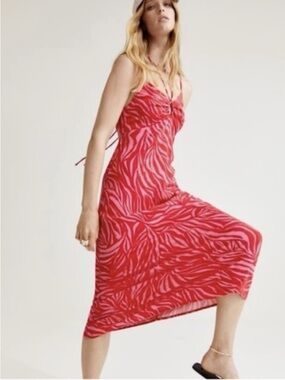 H&M Pink and Red Zebra Stripe Open Back Dress